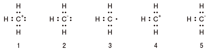 メチルカチオンのルイス構造式として正しいのはどれか 第105回薬剤師国家試験問6